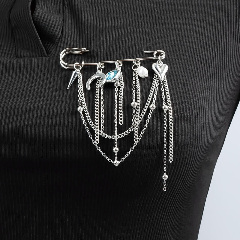 Moon & Heart Brooch | Functional Tassel Pin for Women
