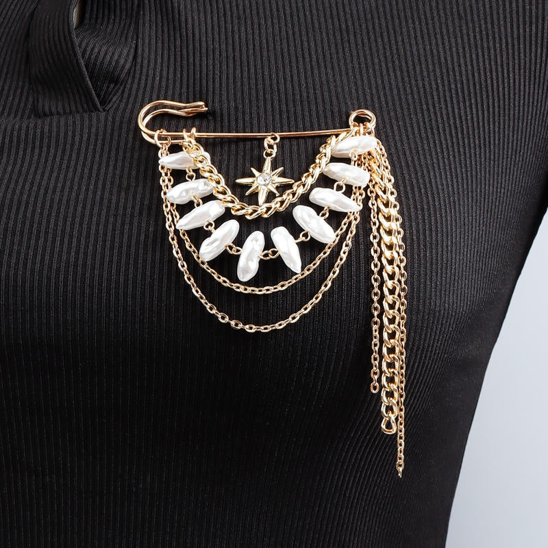 Chanel Style Brooch | 8-Point Star Tassel Pin for Dresses