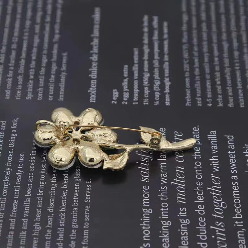 Emerald Flower Brooch | Green Crystal Pin | Women's Blazer
