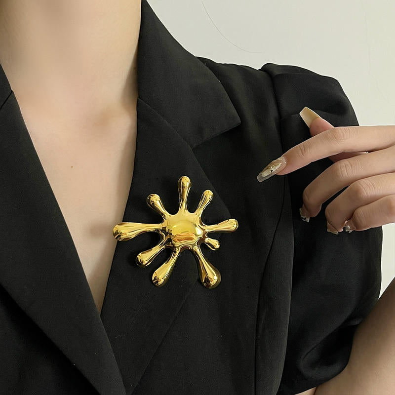 Firework Brooch | Polished Metal Statement Pin for Blazers