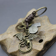 Bronze Dragon Keychain | Braided Leather Alloy Key Fob