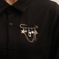 Ins Star & Monogram Brooch | Metal Tassel Drop Lapel Pin