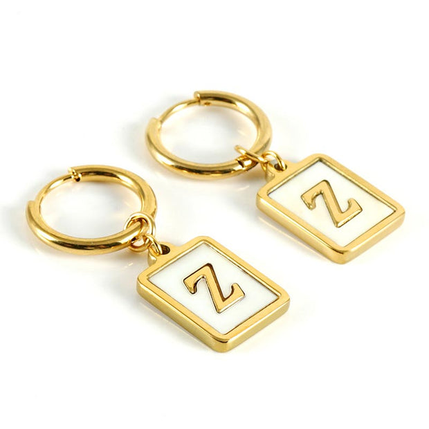 Square Initial Hoop Earring