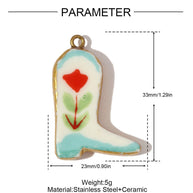 Ceramic Boot Pendant | Unique Texture Four Leaf Clover Charm