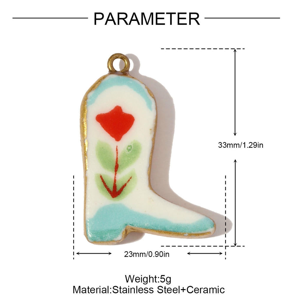 Ceramic Boot Pendant | Unique Texture Four Leaf Clover Charm