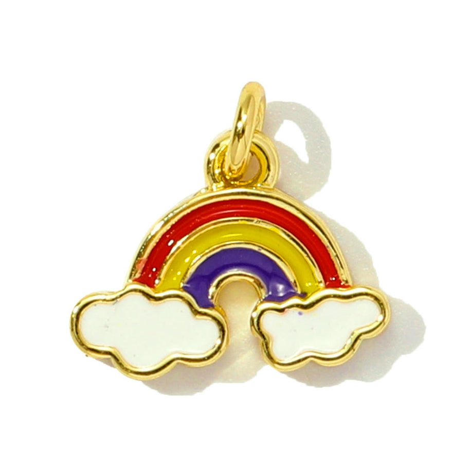 Fantasy Planet Cat Pendant | Enamel Rainbow Mushroom Charm