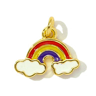 Fantasy Planet Cat Pendant | Enamel Rainbow Mushroom Charm