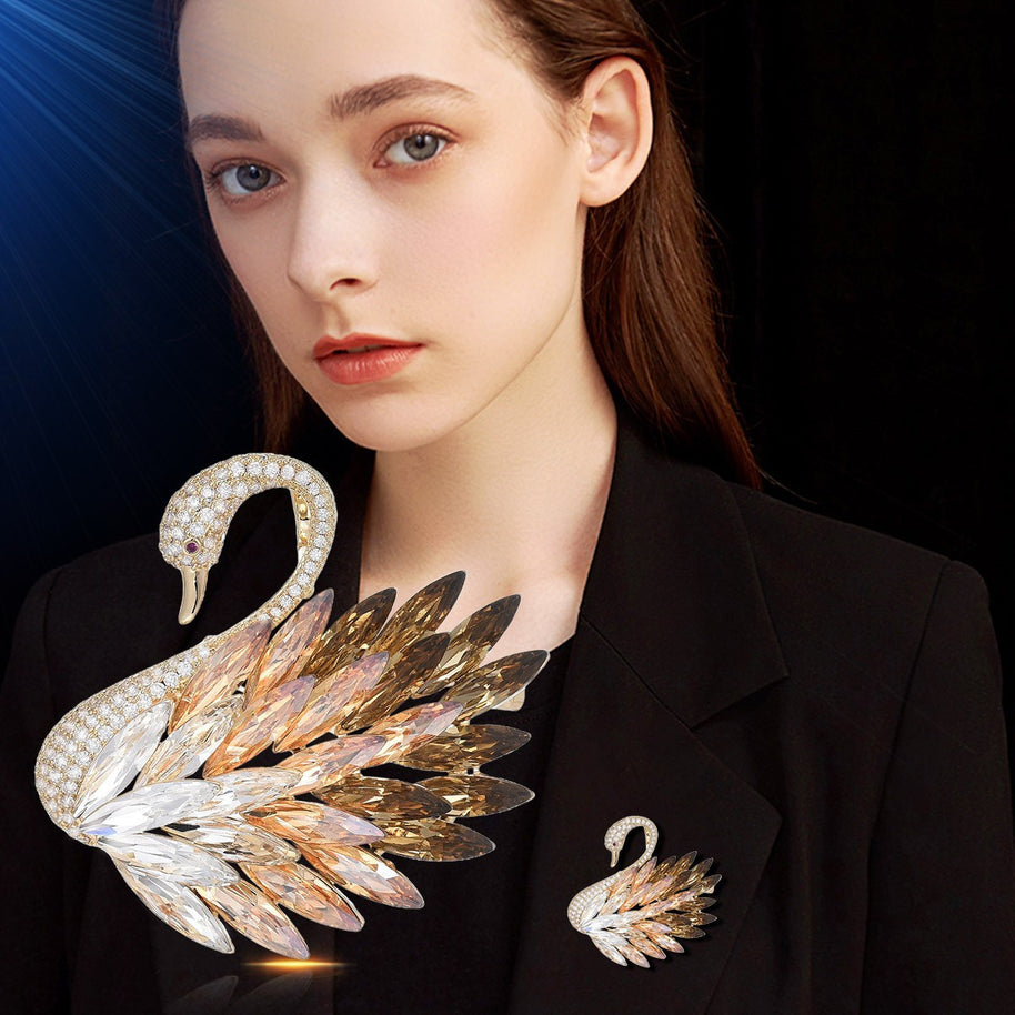 Crystal Swan Brooch | Luxury Blazer Pin | Women's Gift