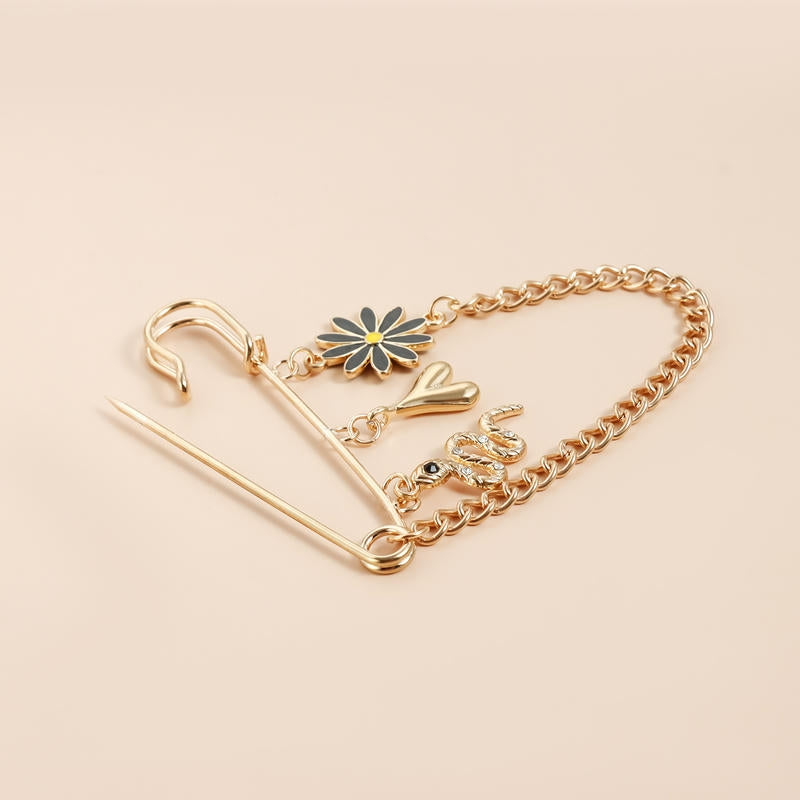Snake Flower Brooch | Vintage Drop Lapel Pin for Blouses