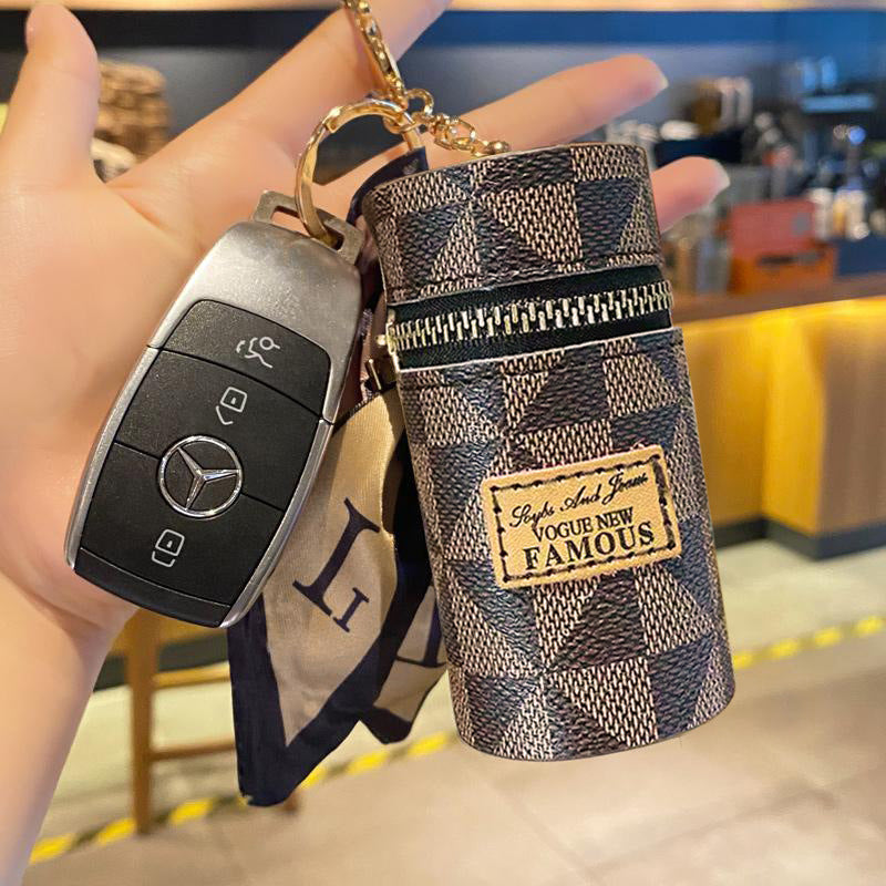 Lipstick Bag Keychain | Mini Cylinr Pouch | PVC Wallet