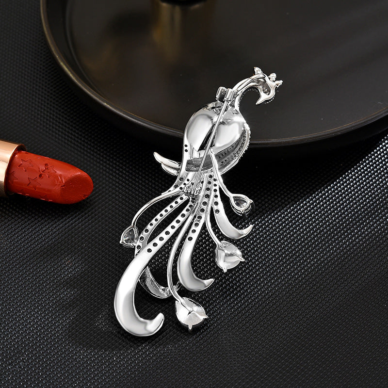 Zircon Peacock Brooch | Blue Gemstone Pin | Chinese Style