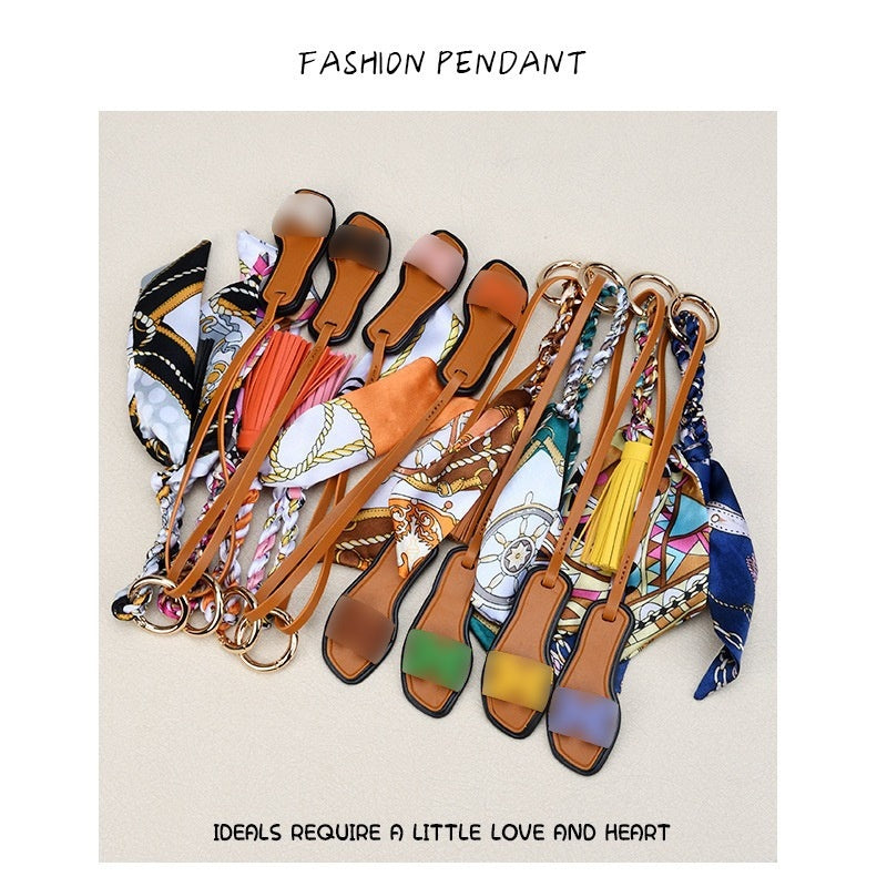 H-Style Slipper Keychain | Leather Tassel Ribbon Bag Charm