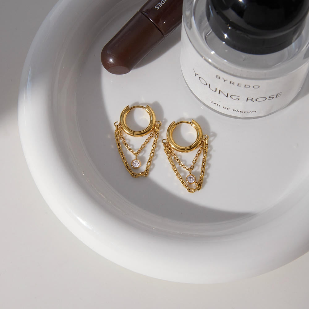 Fringe Hoop Earring | Gold Plated Stainless | Luxury Women's