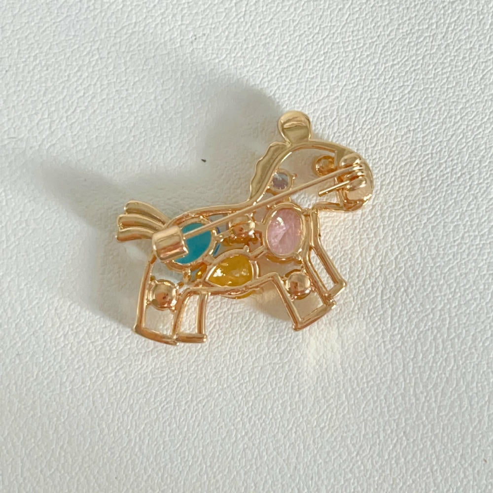Horse Zodiac Brooch | Crystal Animal Pin | Western Fashion