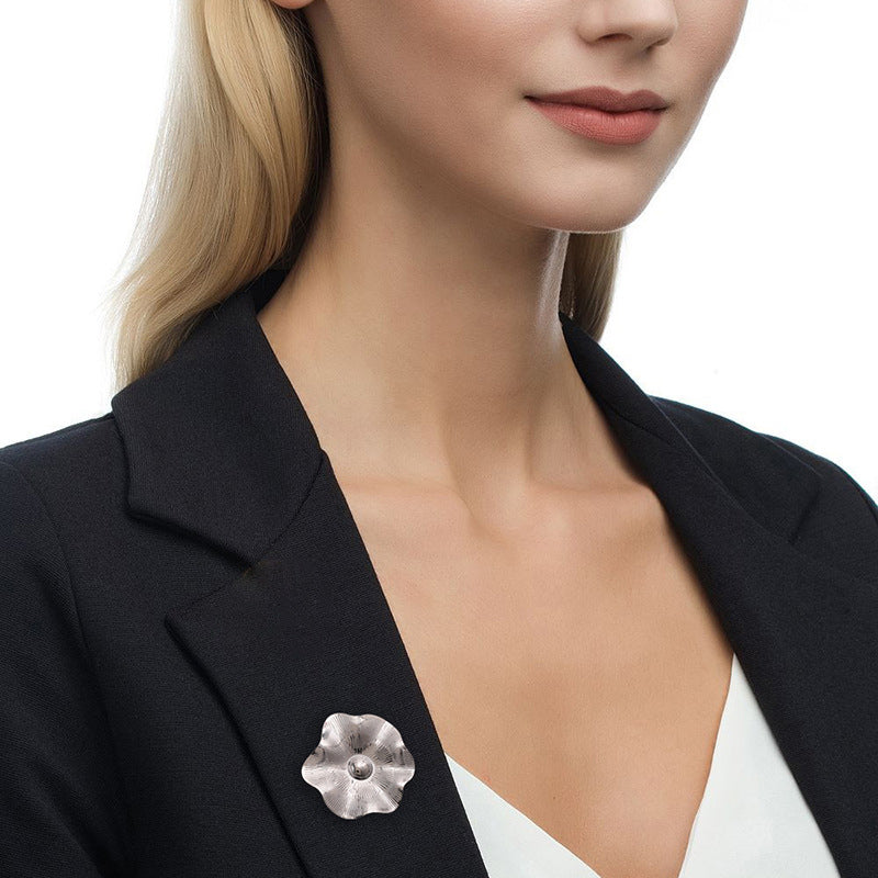 Textured Floral Brooch | Stainless Steel Minimalist Suit Pin