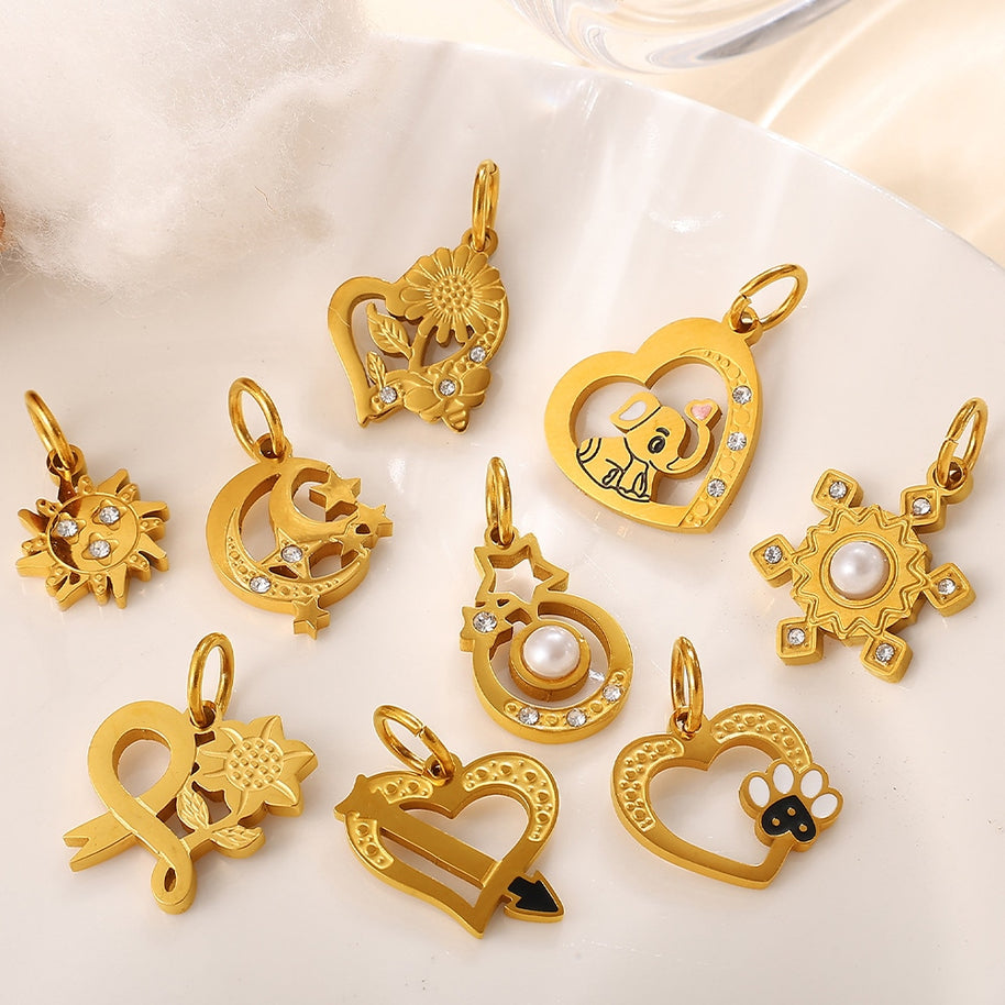 European Sweet Star Moon Heart Pendant Steel Rhinestones