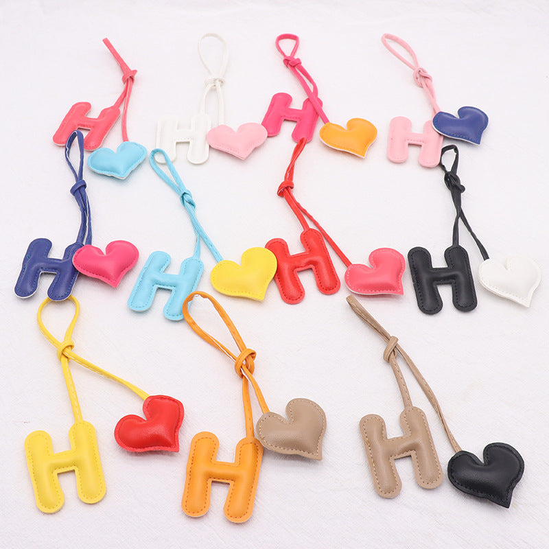 Heart Letter Keychain | Leather H Charm | Handma Toy