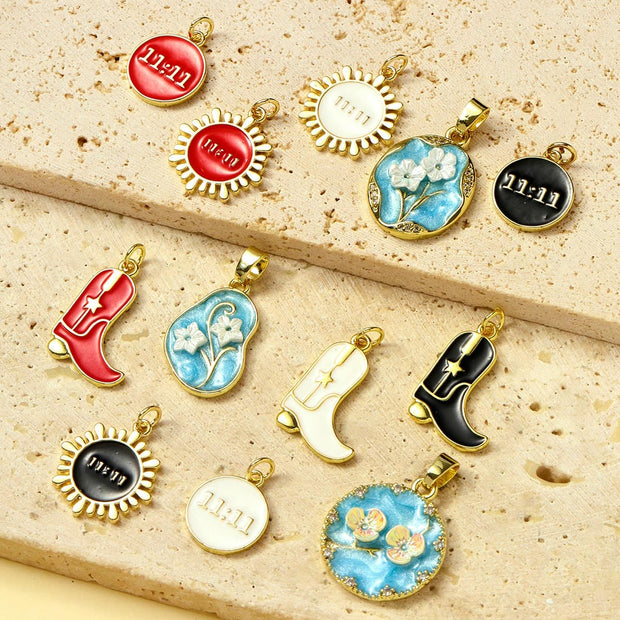Angel Number 1111 Pendant | Enamel Flower Boot Fashion Charm