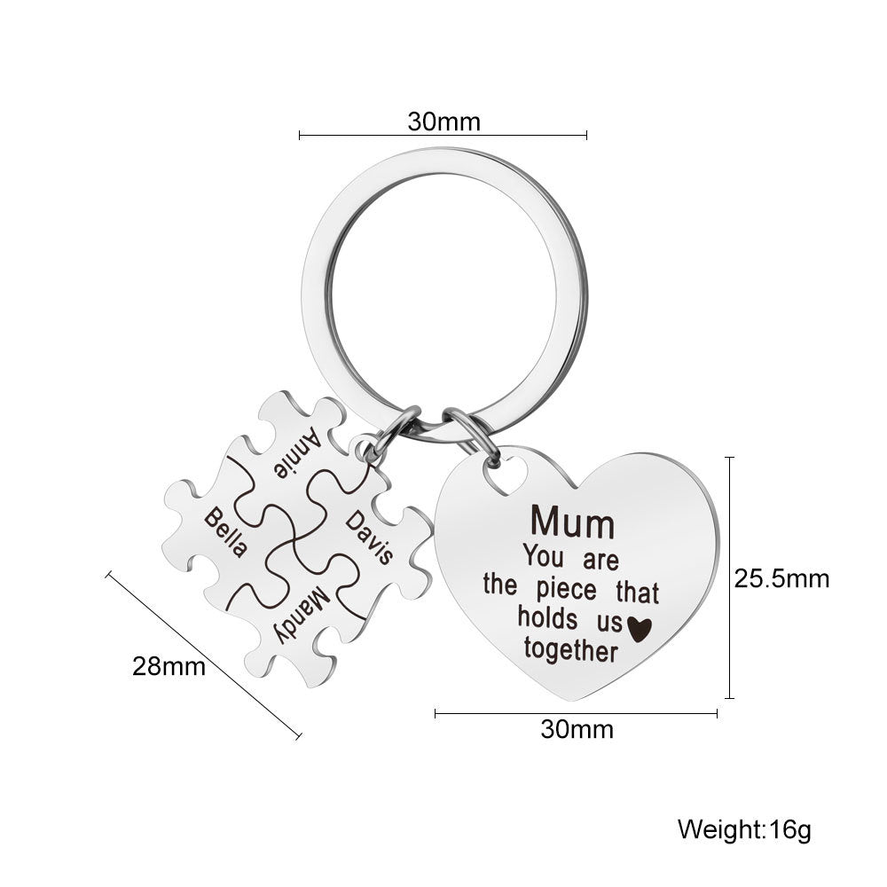 Heart Puzzle Keychain | Engrave Steel | Mother's Day