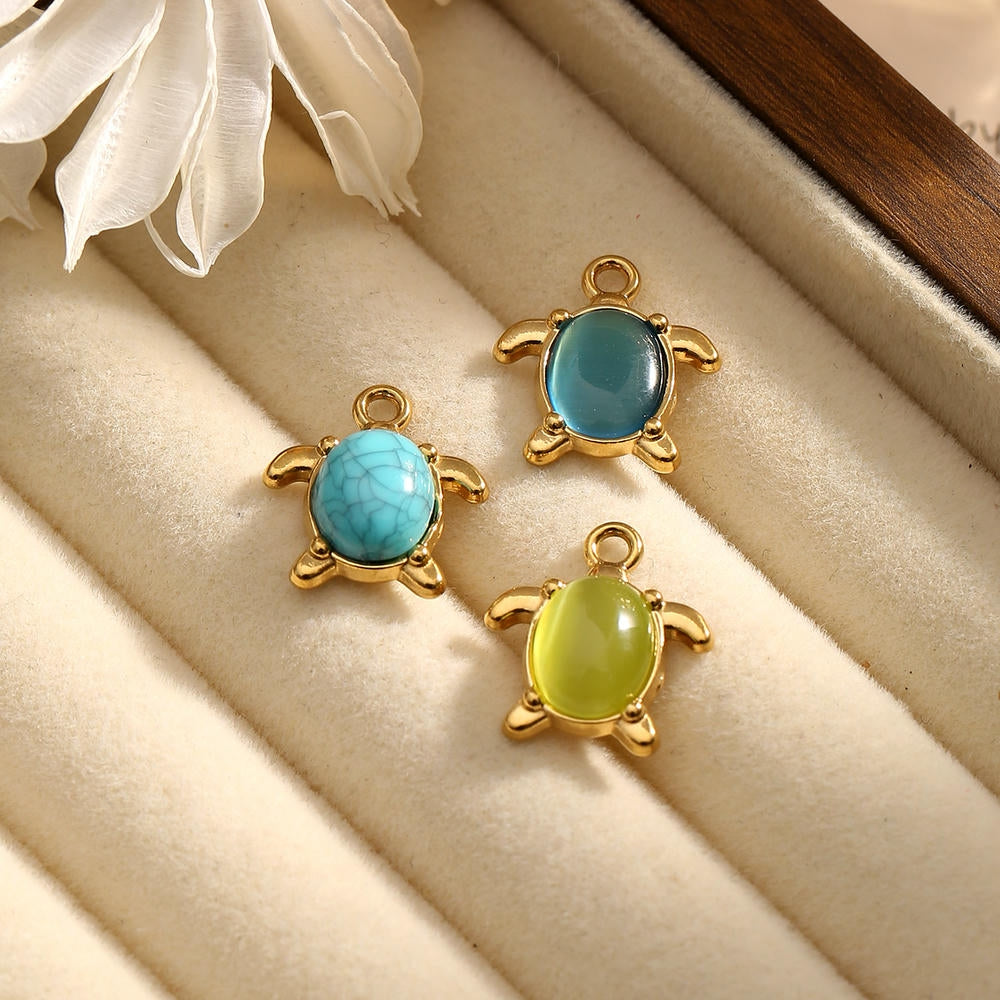Cat Eye Gemstone Pendant Turtle Crab Steel 18K Gold DIY