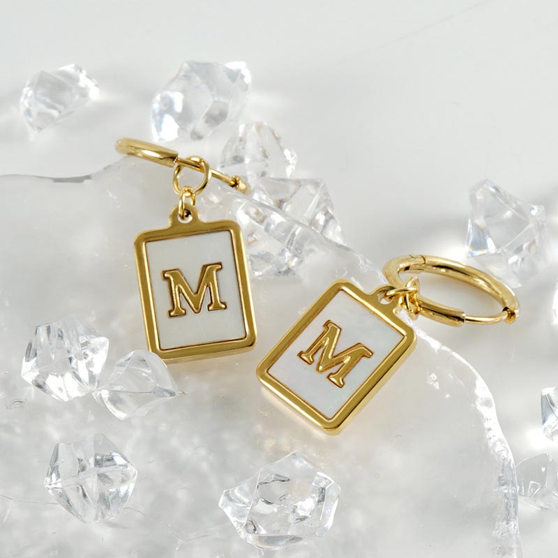 Square Initial Hoop Earring