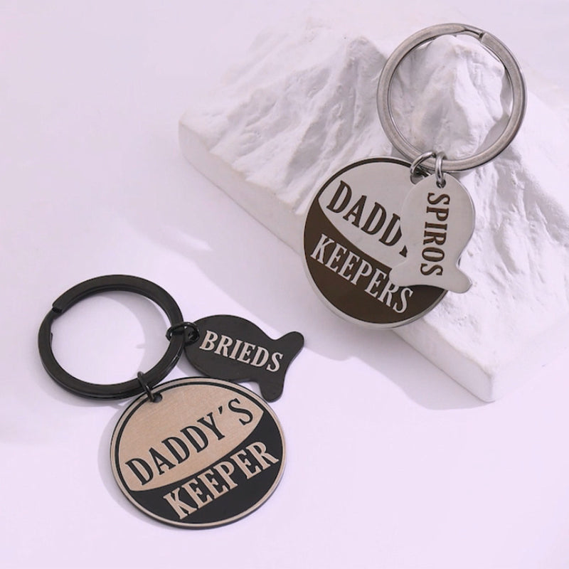 Dad Keychain | Fish Round Pendant | Titanium Steel Gift