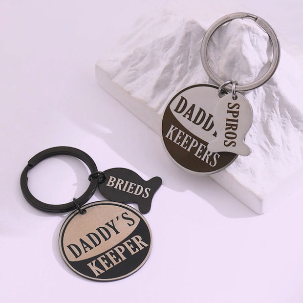 Dad Keychain | Fish Round Pendant | Titanium Steel Gift