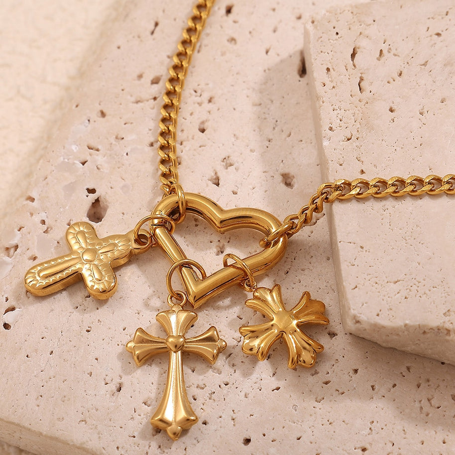 Niche Design Cross Pendant Steel 18K Gold Plated Women