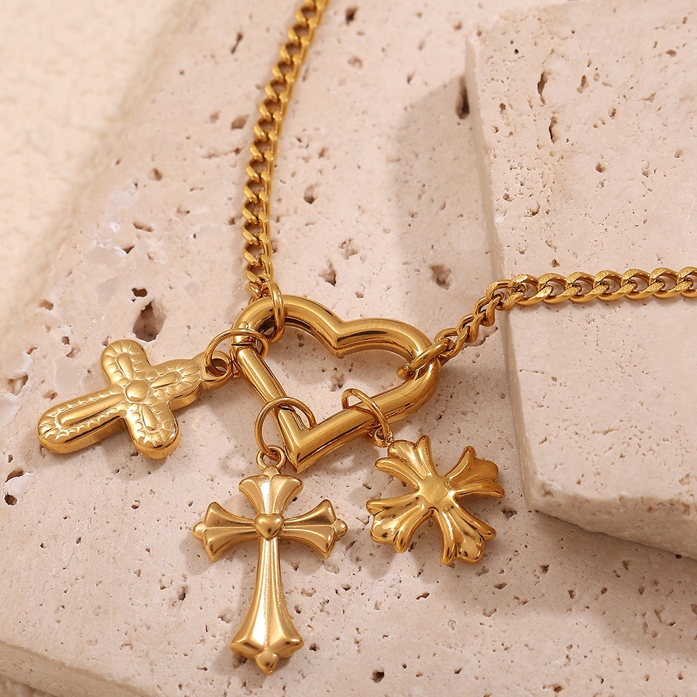 Niche Design Cross Pendant Steel 18K Gold Plated Women