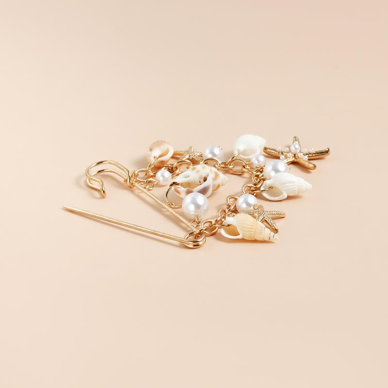 Seashell Pearl Brooch | Functional Summer Resort  Lapel Pin