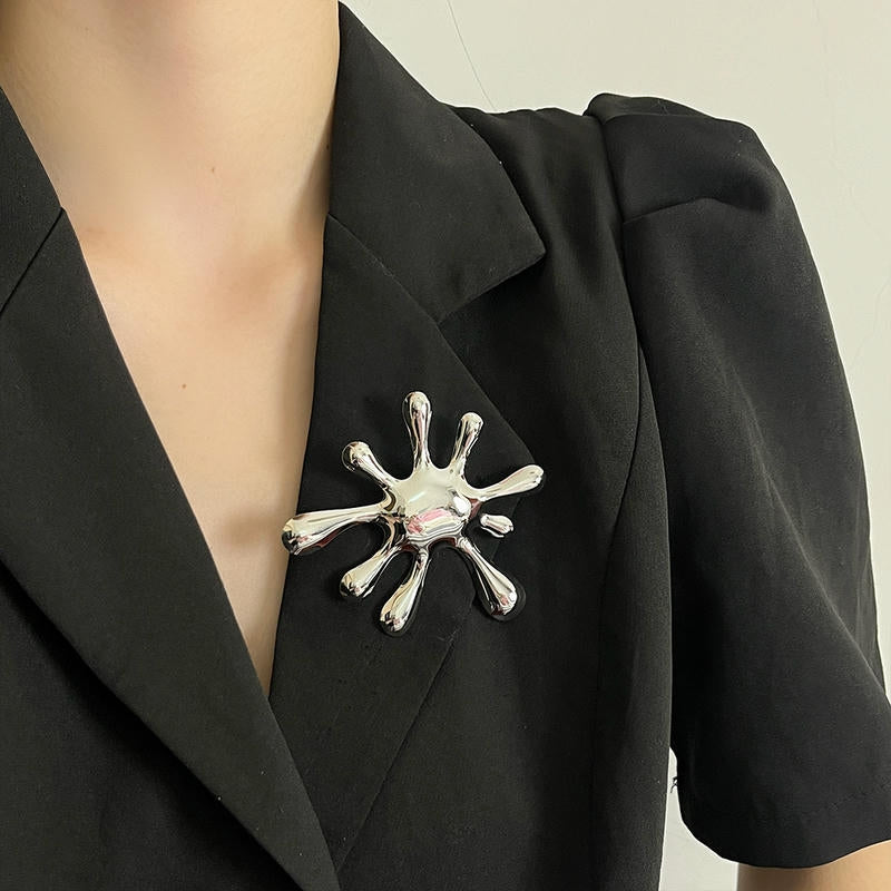 Firework Brooch | Polished Metal Statement Pin for Blazers