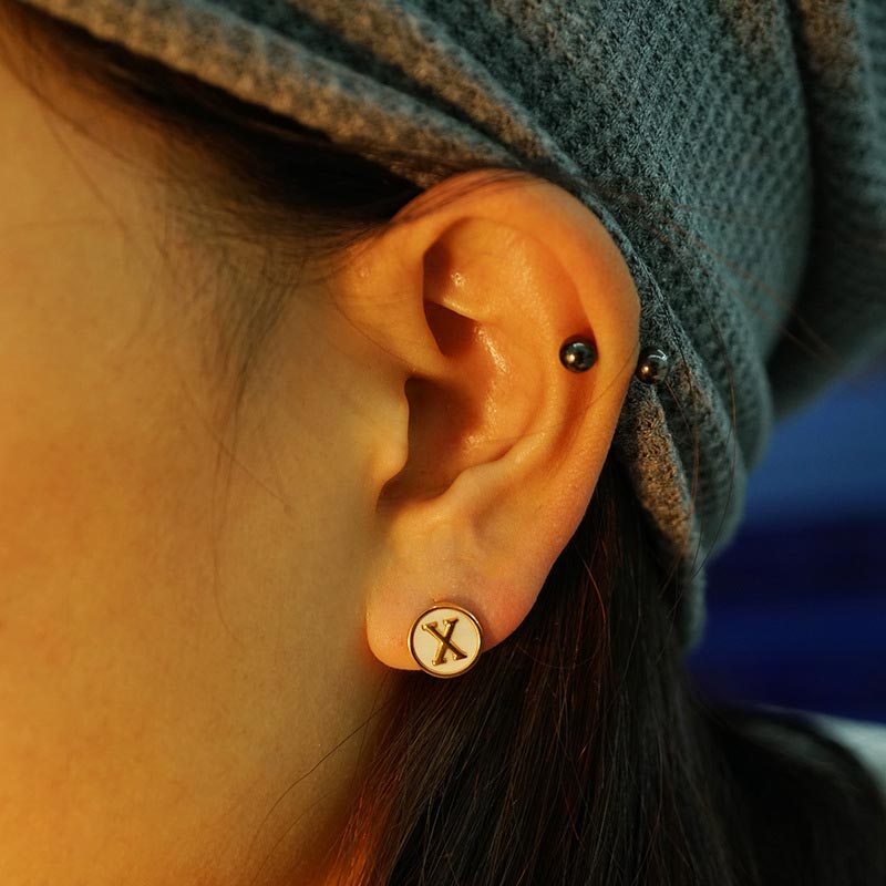 Round Initial Hoop Earring