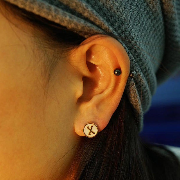 Round Initial Hoop Earring
