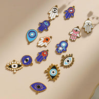 304 Steel Evil Eye Hamsa Pendant 18K Gold Enamel DIY