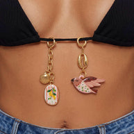 Bikini Beach Pearl Metal Chain Vacation Charm JX261617GK