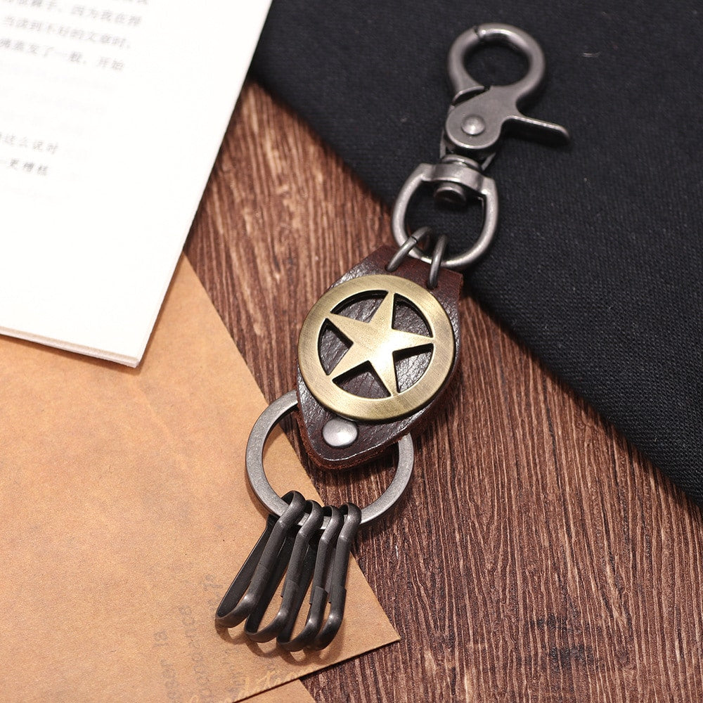 Custom Star Keychain | Punk Car Charm | Vintage Leather