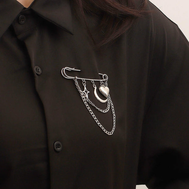 Moon Cross Star Brooch | Charm Bold Celestial Lapel Pin