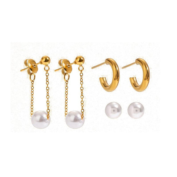 Exquisite Pearl Stud Earring Set JXEW2408050
