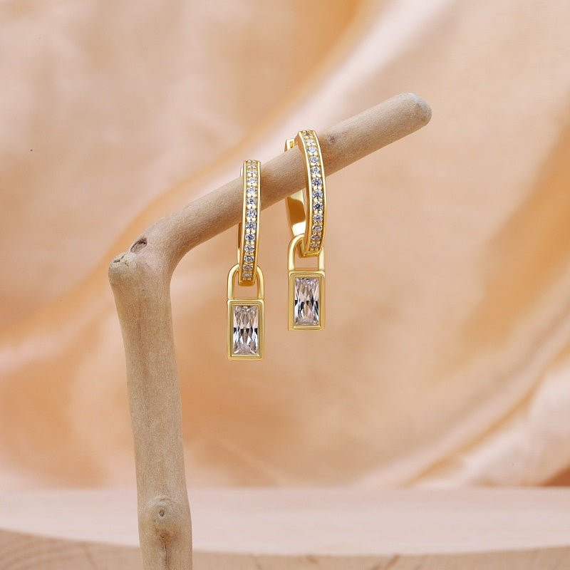 CZ Hoop Earring Baguette Charm