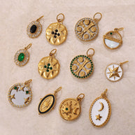 French Retro Starfish Round Necklace Pendant Rhinestones