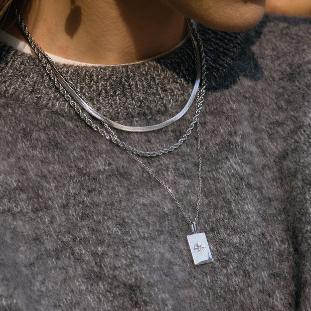 Eight-Point Star Necklace | Layered Chain | Stainless Steel