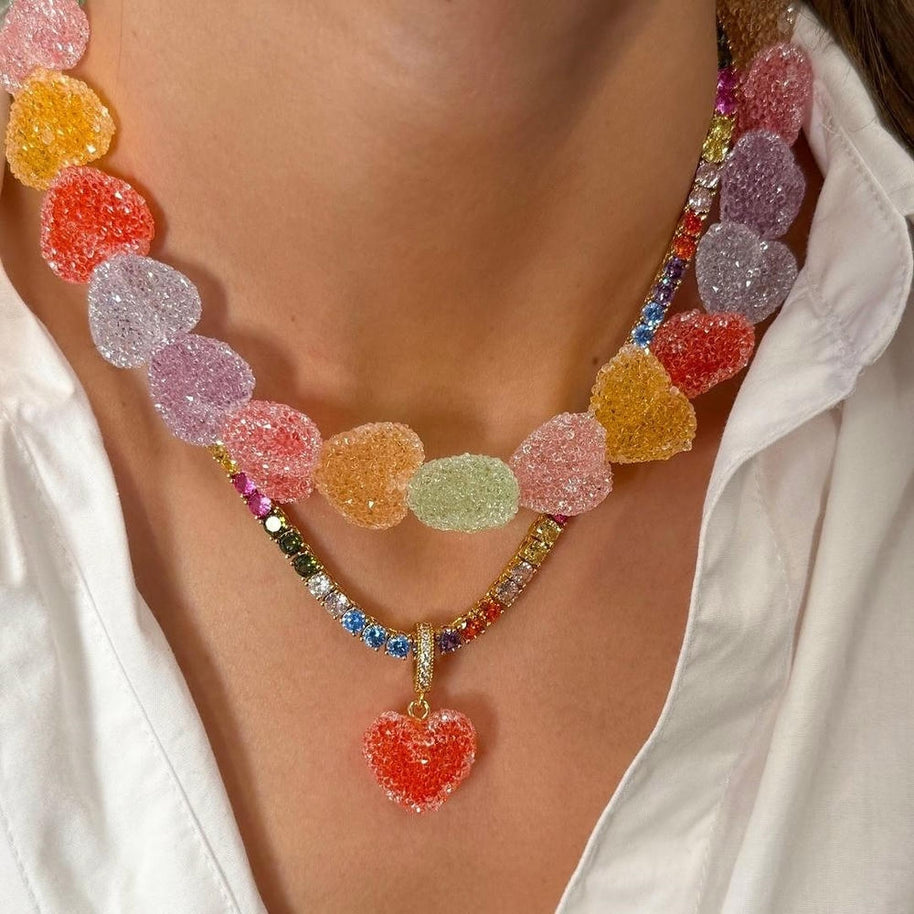 Cute Candy-Colored Resin Sugar-Coated Heart Bag Chain Pendant
