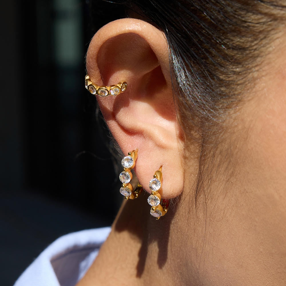 Zircon Hoop Earrings | Gold Plated Luxury | Stainless Steel