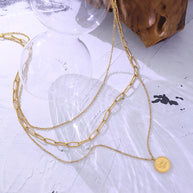 Disc Pendant Triple Layer Chain Necklace JMP758