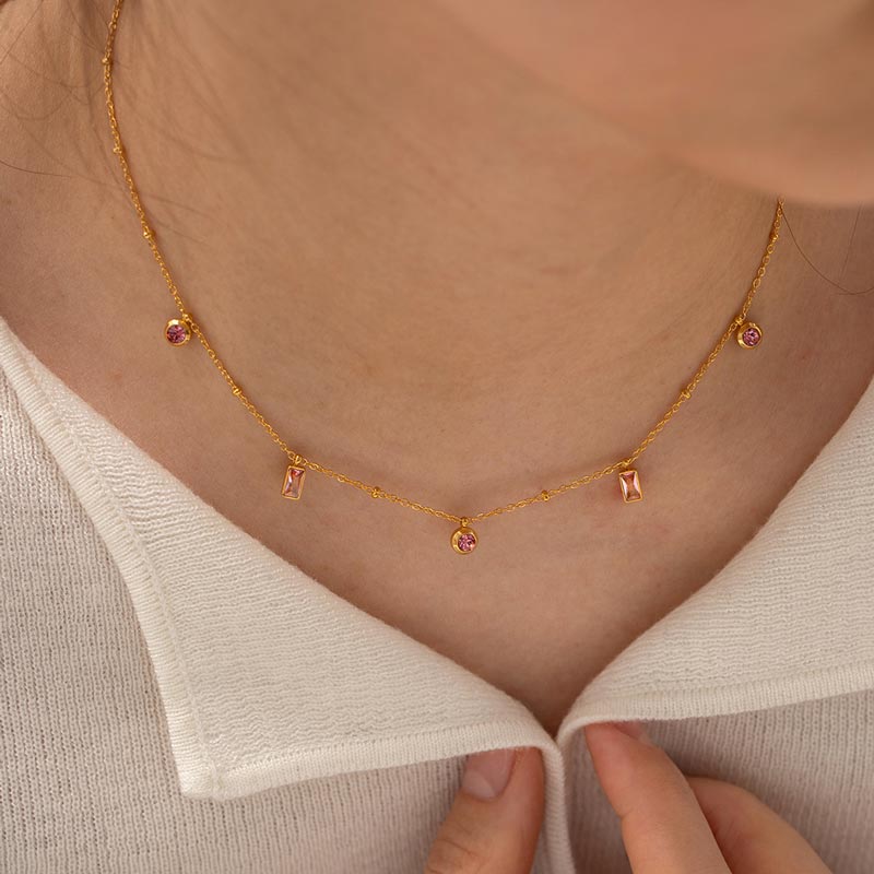 Pink Stone Spheres Chain Bracelet