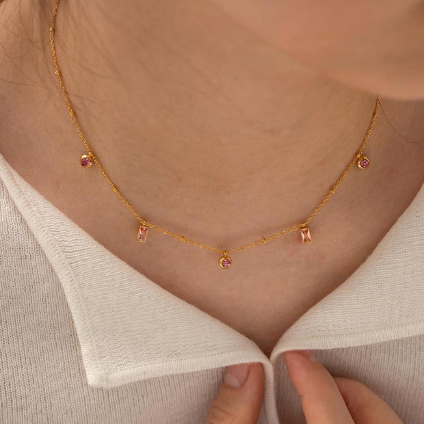 Pink Stone Spheres Chain Bracelet