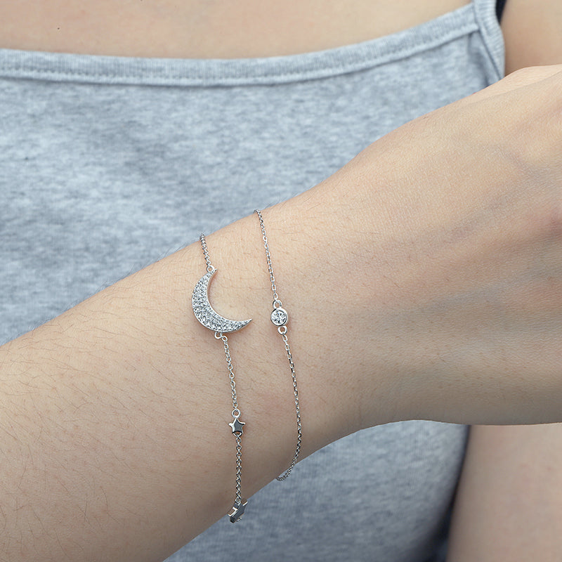 Sterling Silver Moon And Star Bracelet