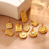 DIY Sun Moon Eye Charm Pendant Steel 18K Gold Multi Style