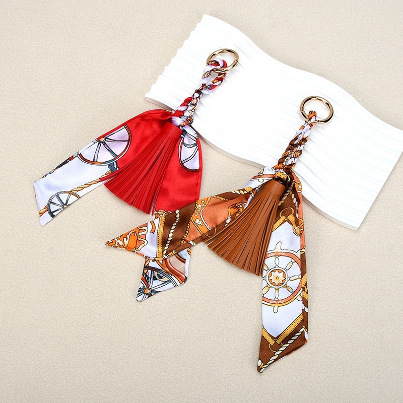 Ribbon Bow Keychain | Leather Tassel Charm for Bags & Cars