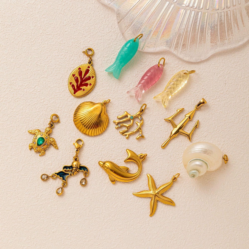 Ocean Series Print Pendant Steel 18K Gold Plated DIY
